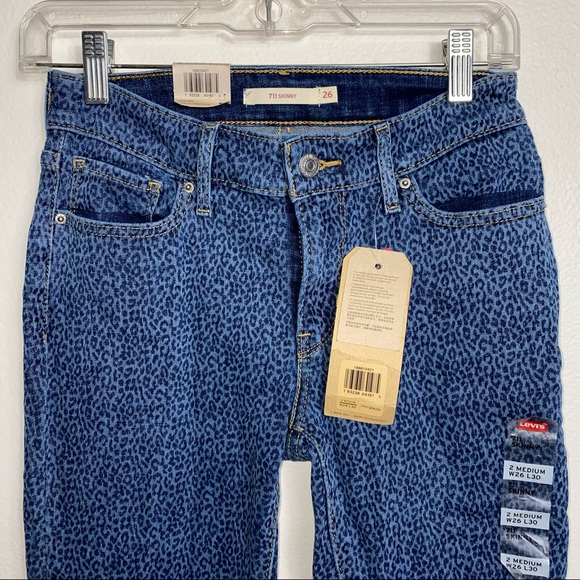 LEVIS 711 Sculpt Mini Leopard Cheetah Print Skinny Jeans 26 - Picture 2 of 6